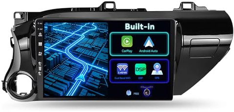 BXLIYER 10.1 Pouce Autoradio pour Toyota Hilux (2015-2020) GPS Radio - sans Fil Carplay Android Auto - Android 14 - Caméra arrière - 2 Din - Dab Volant WLAN Bluetooth DSP 4G