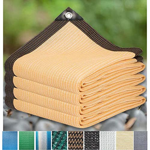 Vela parasole per patio, giardino, esterni, rettangolare, con occhielli, rete antivento, 9 x 16 m, beige, 12 pali inclusi