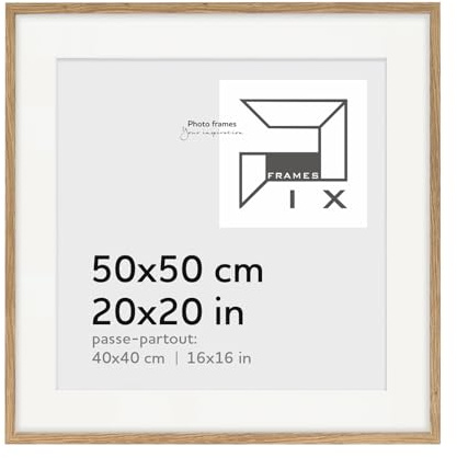 Pix FRAMES Bilderrahmen 50x50cm mit Passepartout - Eiche | Holzbilderrahmen mit Plexiglas Scheiben - Bilderrahmen Holz zum Aufhängen - Wooden Picture Frame - Photo Frame zum Aufstellen