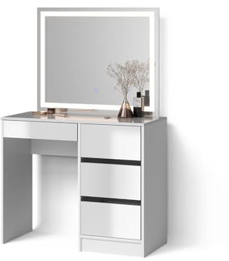 Livinity Schminktisch Imola, Weiß, 90 cm | mit LED-Spiegel