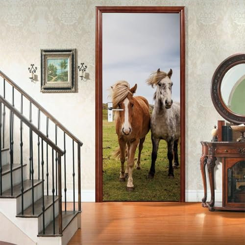 Selbstklebend Türbekleben Pferd Türtapete 85x200 cm, TürPoster Tier Pferd Türbilder 3D Türaufkleber Dekoration Poster Tapete Türfolie, PVC Fototapete Wandtattoo Tür Tapeten m8094