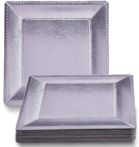 Silver Square Charger Disposable Paper Plates - 13 (Pack of 10) - Perfect for Weddings, Parties & Special Occasions