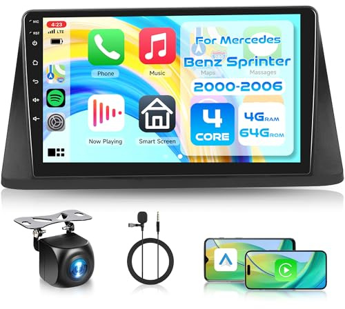 4G+64G Android Radio Coche para Mercedes Benz Sprinter 2000-2006 9'' Pantalla Sprinter con Carplay Android Auto Inalámbrico Navegación GPS Mirror Link Bluetooth WiFi FM/RDS/EQ SWC Cámara Trasera