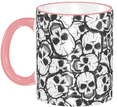 asbwuo Tasse à café tête de mort noire et blanche avec anse, tasse à thé, tasse à boire, tasses à café en céramique réutilisables, tasses à café amusantes et originales, tasses, cadeaux, 325 ml
