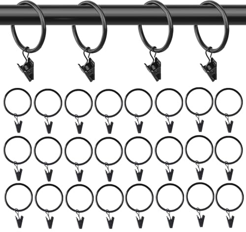 24 Pièces Anneaux de Rideaux avec Pinces Métal - Crochets Rideau Robuste Antirouille pour Tringle à Rideaux et Rideau Moustiquaire, Accessoires pour Stores