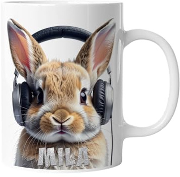 Personalisierte Kaffeetasse Lustiger süßer kleiner Hase | Keramik Becher mit Namen – lustige Tiermotiv Tasse, Geschenkidee für Männer, Frauen, Kinder & Kollegen – spülmaschinenfest, 330ml