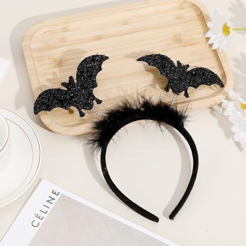 Fesnova Halloween Haarreif mit Glitzer Fledermäusenfledermaus haarreif,Schwarz,Festliche Kopfbedeckung mit Federn für Kinder, Erwachsene,Fledermaus Kostüm Kopfschmuck Fasching & Karneval Party