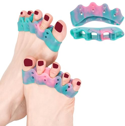 FOYOLO Toe Separator Toe Spacers W/Colorful 5-Loops Gel Spreader Stretchers for Bunion Bunionette Correcting-Feet Pain Relief-Toes Splints Fights Overlapping Hammer Toes (1 Pair W/Punch-Pink & Green)