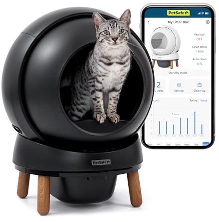 PetSafe ScoopFree SmartSpin Selbstreinigende Katzentoilette – Moderne Geruchskontrolle – App-gesteuert mit Gesundheitsüberwachung – Für Jede Streu geeignet – Bis zu 2 Wochen automatische Reinigung