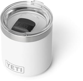 YETI Rambler - Bola baja de 295 ml con forro de cerámica DuraSip, acero inoxidable aislado al vacío apilable con tapa MagSlider, color blanco