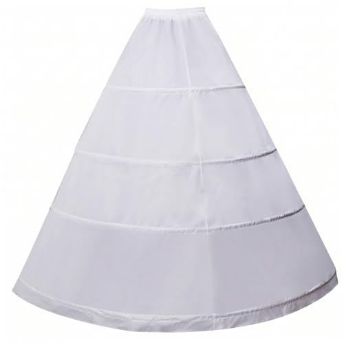 Ameble 4-Hoop Crinoline Petticoat Skirt for Women Under Dress, Foldable Wedding Gown Liner, White, Adds Volume to Ball Gown, Prom Dress, Bridal Wear