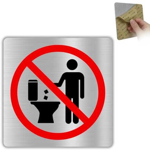 LEIASA | Señal No Tirar al WC - 10x10 cm - Aluminio - Solo Papel Higiénico | Cartel No Arrojar Objetos, Rótulo Inodoro Atascado, Placa Prohibidas Toallitas, Adhesivo Aviso Baño Bar Hotel Camping