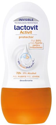 Lactovit - Desodorante Roll-On Activit Protector con L. Casei F y Microcápsulas Lactoprotect - 0% Alcohol, Anti-irritaciones y Tecnología Invisible - Protección 48h para Piel Fuerte y Suave - 50 ml