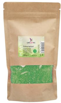 CREARTEC Colouraplast – Perlas de plástico/granulado fundido – Color: verde hierba – Cantidad: 200 g – Ideal para ventanas y pequeñas obras de arte – Resistente a la intemperie – Fabricado en Alemania