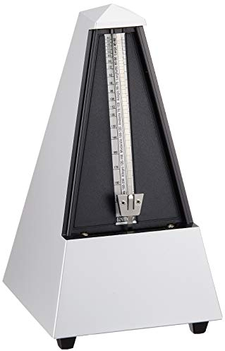 Wittner Metronom Taktell Pyramidenform System Maelzel Designer Serie - Kunststoffgehäuse - Mit Glocke - Hellsilberfarben - Mechanisch zum Aufziehen - Keine Batterien erforderlich - Made in Germany