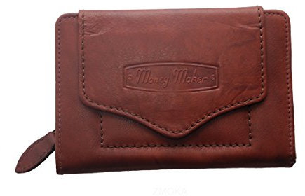 Money Maker Damen Geldbörse Portemonnaie Geldbeutel aus Leder im handlichen Format in versch. Farben - präsentiert von ZMOKA® (Braun)