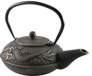 Buckingham Cast Iron Imperial Dragon Design Tetsubin Japanese Style Teapot 700 ml with Stainless Steel Mesh Infuser, Kettle, Black/Gold by Buckingham