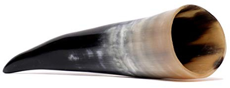Brillibrum Taza de cuerno de vaca auténtica pulida con asa, vaso vikingo, recipiente para beber de cuerno de cerveza, jarra medieval, taza única para cuernos (200 ml, cuerno de vaca pulido)