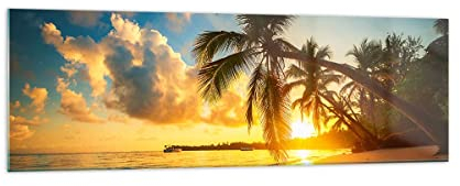 Panorama Bilder auf Glas 160x50cm Glasbild Meer Strand Palme Groß XXL Wanddeko Bild im Glas Schlafzimmer Küche Wandbilder Dekoration Wohnzimmer Modern Wall Decor Wand Kunstdruck Art GAB160x50-3922