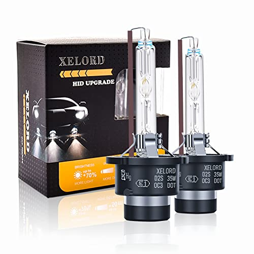 XELORD Bombilla Xenón D2S 35W 12V HID 6000K Luz Blanca Pack de 2 | Alta luminosidad y haz preciso: iluminación clara para faros D2S. Reemplazo directo con instalación sencilla.