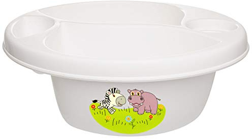 alles-meine.de GmbH 3 Kammer - Schüssel/Waschschüssel/Kinderwaschbecken - weiß Tiere - Zebra & Nilpferd Bieco - mit Seifenablage - Organizer - Reinigungsmittel Aufbewahru..