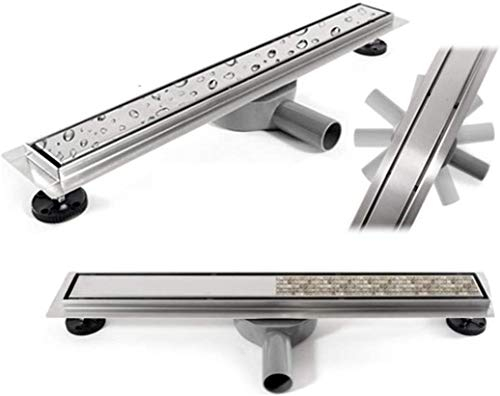 VBChome Caniveau de douche de 80 cm à carreler en acier inoxydable - Siphon double face - Siphon autonettoyant avec arrêt anti-odeurs - Tailles 60-100 cm - Siphon de douche très plat - Kit complet -