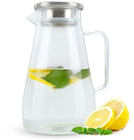 Jarra de cristal Intirilife de 1,5 litros - jarra de agua resistente al calor hecha de cristal de borosilicato con tapa de filtro de acero inoxidable -apta para lavavajillas- para agua, té, café, zumo