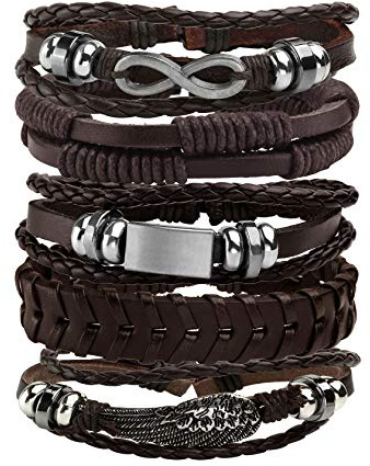 MILAKOO 5 Stück Geflochtene Lederarmbänder mit Gravur für Männer Frau Manschette Armband Einstellbar