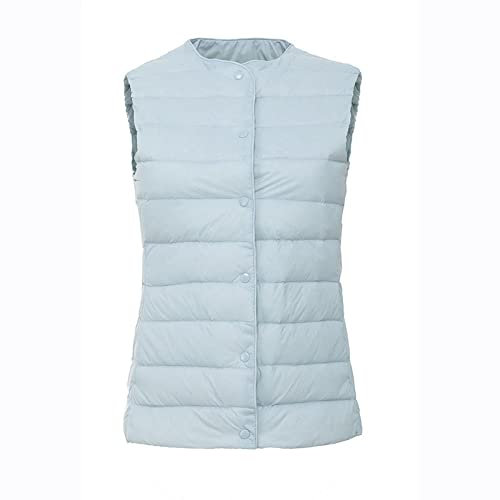Angelweste Große Größe Weste Warme Weste Winterweste Herbst Und Winter Damen Kragenlose Daunen, Liner Weste, V-Ausschnitt, Leicht, Daunenjacke Zum Warmhalten, Plus Size Weste Weste Jacke-Hellblau_2Xl