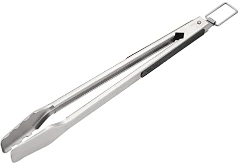 SANTOS XL Edelstahl Grillzange 41cm - Kochzange - eckiger Kopf - ergonomische Handhabung - gebürsteter/rostfreier Edelstahl - starker Federmechanismus