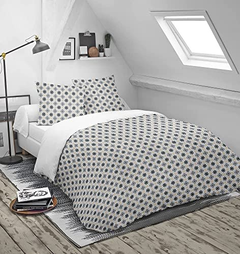 Blanrêve - Couette Imprimée ou Unie - Tempérée - pour lit de 2 Personnes - Entretien Facile - 240x220 cm - Gris/Blanc - Fabriqué en France