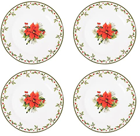 Harvey & Mason Set Of 4 Plates Christmas Holly Porcelain Festive Dinner Setting Xmas Decor