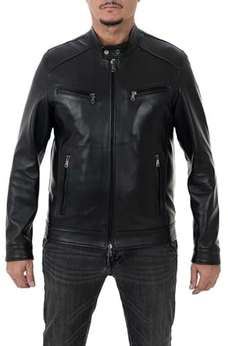 Pelletterie Borghese | Biker Pelle Uomo Nero | Giacca Pelle | Giubbotto Pelle | Giacca Moto Pelle | Giubbotto Moto | Vera Pelle | Made in Italy | A531N (Nero, 56)