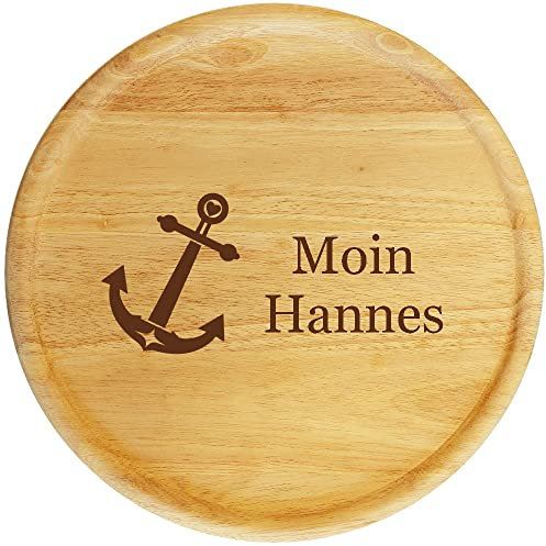 Sterngraf Pizzateller mit Gravur (Namen) personalisiertes Holz Pizzabrett 32cm - Geschenkidee zum Geburtstag, Geschenke aus Holz Moin Motiv P18 Anker