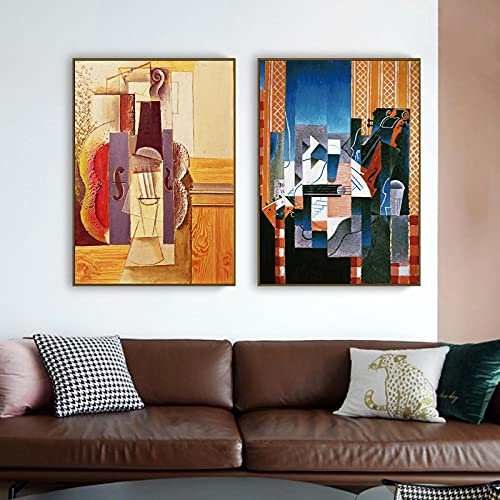 LINKGIN Home Druck auf Leinwand Abstrakte künstlerische Geige von Picasso Repliken berühmter Gemälde Ästhetik Bild für Hoteldekor 65x50cmx2pcs rahmenlos