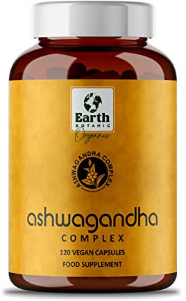Earth Botanic Organic Ashwagandha Root Powder with Black Pepper - High Strength 120 Capsules - (Non-GMO, Gluten Free, No Additives, Vegetarian) 2 Months Supply