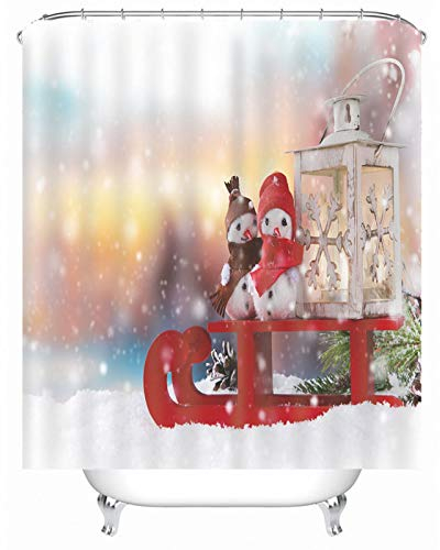 EHOMERY Duschvorhang Nach Maß Duschrollo Für Badewanne L Form EIN Paar Schneemänner Polyester Weiß Rostfreie Ösen Und 12 Hakenringe, 160X180Cm