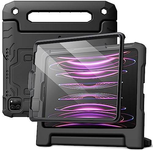 JETech Kinder Hülle für iPad Pro 11 Zoll (2022/2021/2020/2018 Modelle), iPad Air 5/4 (10,9 Zoll) mit Eingebaut Schutzfolie, Stoßfest Ganzkörpe Griff Ständer Tablet Schutzhülle (Schwarz)