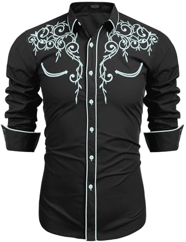 COOFANDY Western Shirts for Men Cowboy Embroidered Shirt Cotton Mexican Dress Shirt