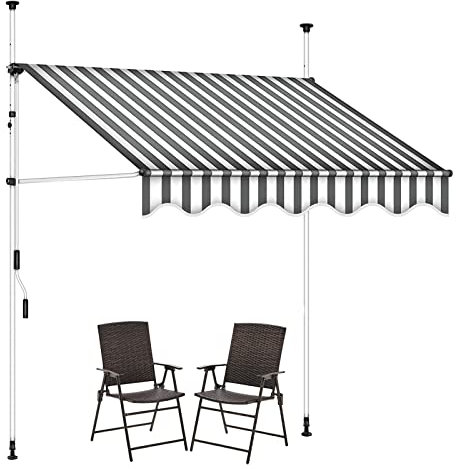 REALN Klemmmarkise, Markise Balkon Ohne Bohren mit Handkurbel, Balkon Markise, Einziehbare Markise, Outdoor-Überdachung (Color : Gray and White Stripes, Size : 4M)
