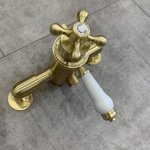 Brushed Gold Brass Thermostatic Traditional Exposed Shower Mixer 137mm 150mm