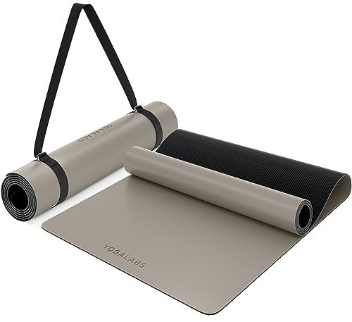 YOGALABS® - Premium Yoga-Matte STUDIO 185 x 68 x 0,4cm (groß) inkl. Trage-Gurt Grau ECO PU & Naturkautschuk - Antirutsch-Beschichtung Gymnastik- & Pilates-Matte rutschfest, nachhaltig, schadstofffrei