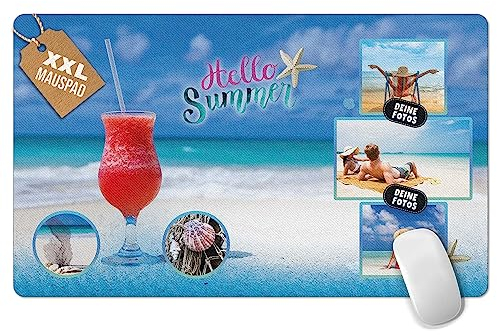 Print Royal PR Großes Mousepad mit Foto selbst gestalten - Urlaub-Fotocollage mit 3 Fotos - Cocktail - XXL Mousepad Bedrucken, Geschenke für Freunde | Schreibtischunterlagen, 600 x 350 mm
