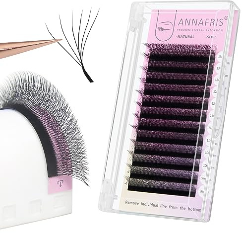 ANNAFRIS 6D W Lash Extension Premade Fan Lashes 0.07 D 9-13mm Mix Russian Volume Eyelashes Pre Made 6D W Lash Matte Black False Lashes(9-13mm, 0.07 D)