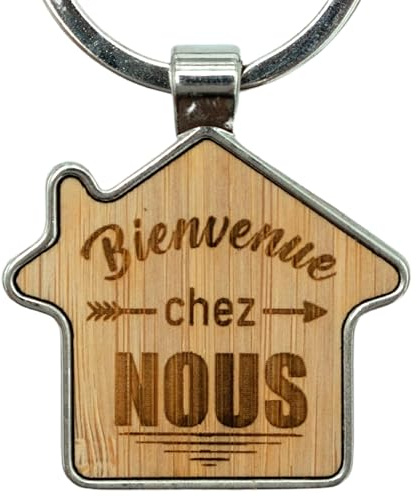 Ernestine - Porte-clés couple maison et amour - cadeau couple saint valentin amoureux - cadeau amour homme femme - cadeau amitie gravure sur bois - cadeau en forme de coeur