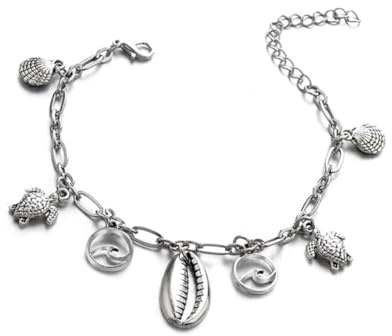 TOPPERFUN Bracelet de Cheville Fermoir à Pince Homard en Alliage Argenté Femme Élégant avec Pendentifs Tortue et Coquillage pour Plage ou Usage Quotidien