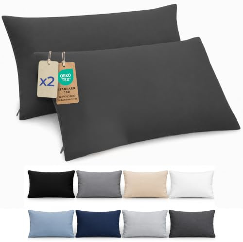 Dreamzie Kissenbezug 50x70 cm, Set mit 2 - Kissenbezüge aus Mikrofaser mit Reißverschluss - Für Kissen 50x70 cm - Kissenhülle Oeko-Tex, Dunkelgrau