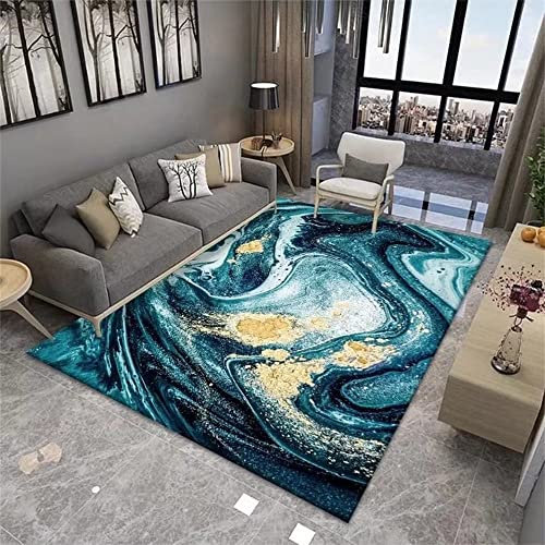 RUGMRZ Dünner Teppich Outdoorteeppich Blauer rechteckiger Wohnzimmerteppich Balkonzubehör Hofdekoration Anti-Milben Flickenteppich Waschbar 140X200CM
