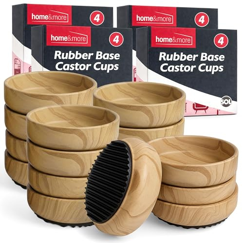 SOL 16pk Rubber Castor Cups - Non-Slip Furniture Floor Protectors, Chairs | Reduces marks and pressure points, for chair, sofa and table legs, protects wood floors and carpets