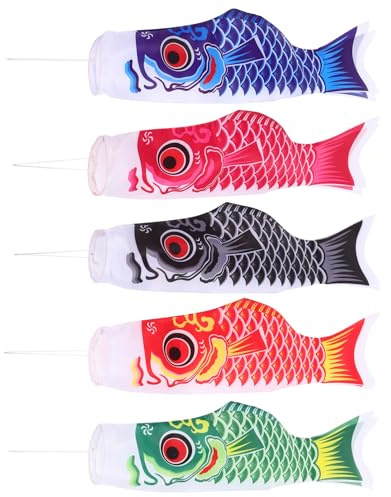 HEMOTON 5stücke Japanische Karpfenflaggen Koinobori Hängende Dekoration Für Garten Leichte Satin-fischflaggen Mit Lebendigen Grafiken Für Outdoor-deko Und Stimmung